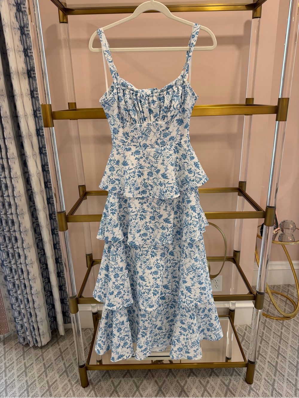 Blue Floral Tiered Midi Dress - Women